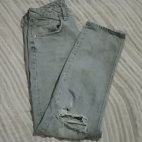 SLIM FIT HI RISE RIPPED JEANS LIGHT GRAY - Picture 5 of 7